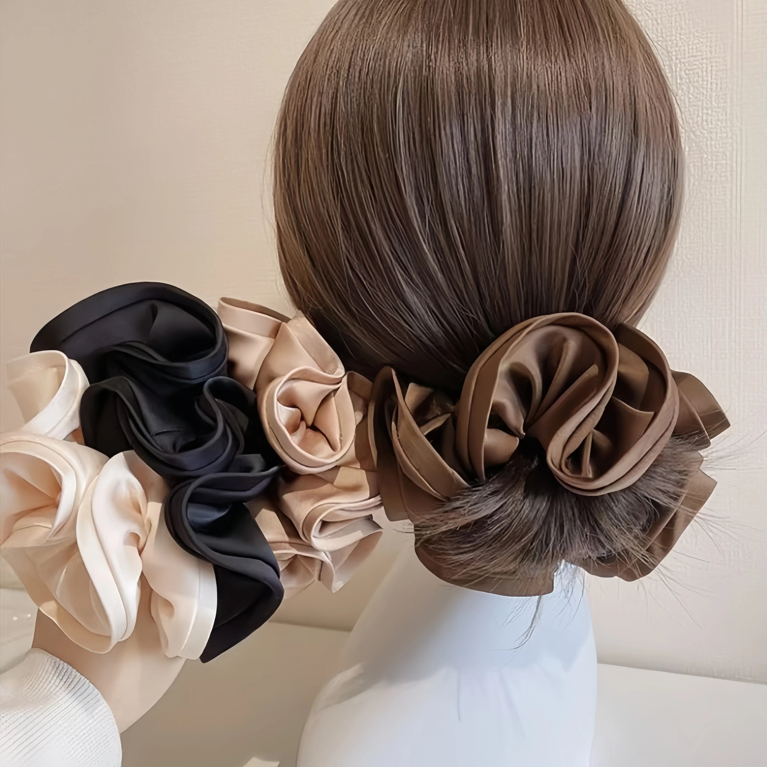 Korean Big Hair Tie Ribbon Scrunchies Satin Elastic Hair Band Bow Women Simple Temperament New Style Ponytail Hair Accessories Quick Pick Grocers